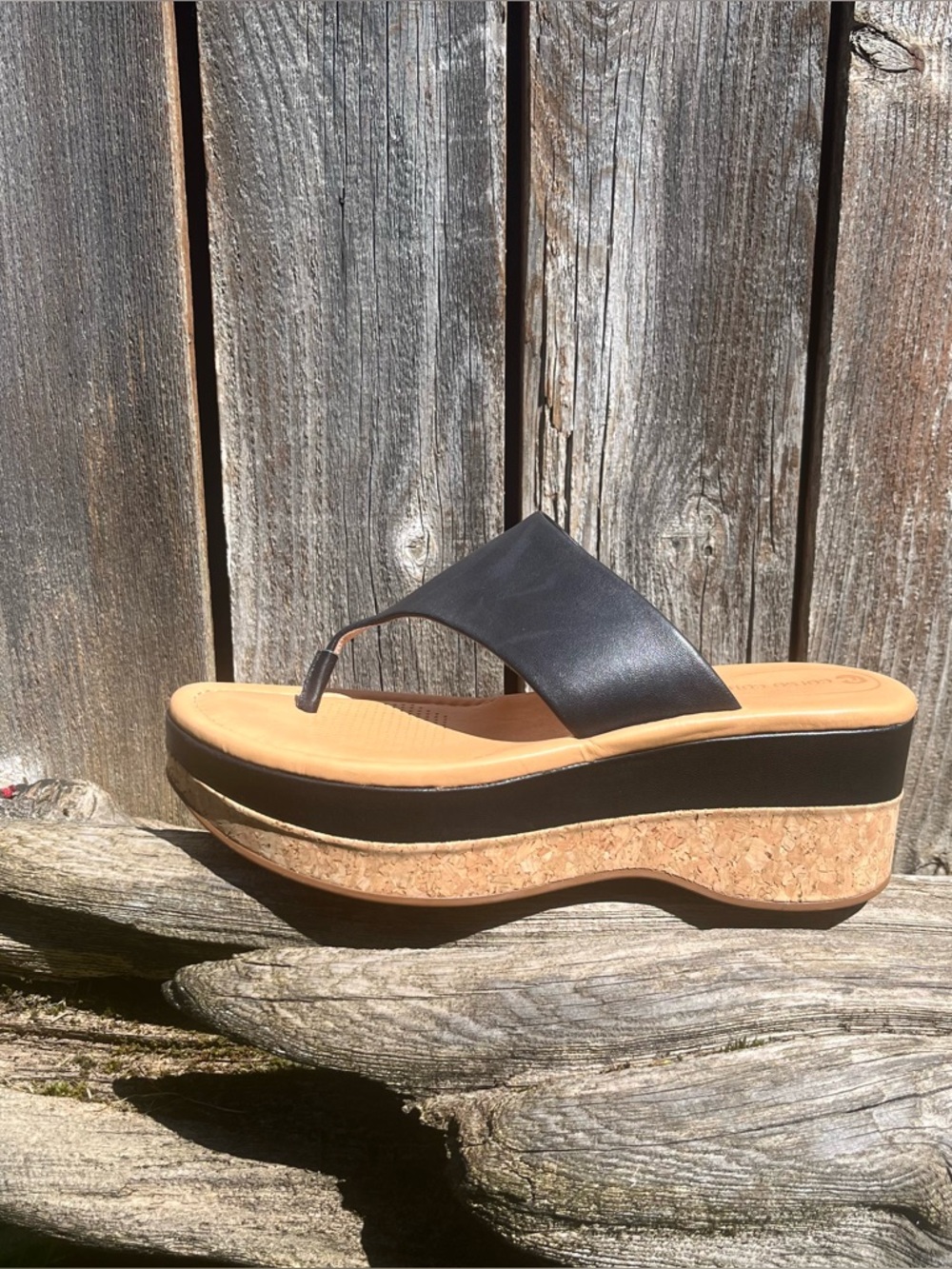 Corso Como Black Cork Platform Thong Sandal size 9